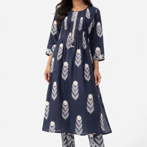 Home royal blue printed kurta set with palazzo