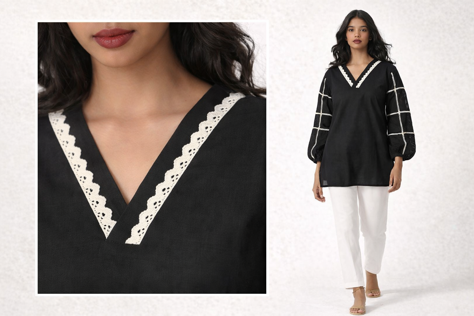 black v neck straight kurti with chicken net sleeves black v neck straight kurti with chicken net sleeves