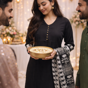 Home black solid cotton kurta set with printed dupatta