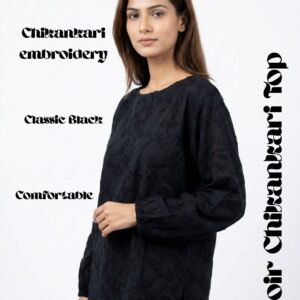 black chikankari embroidered cotton top
