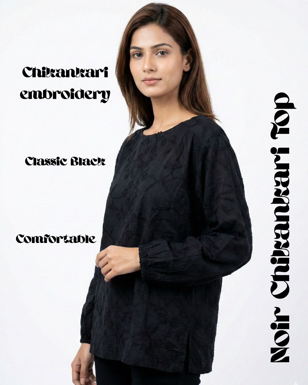 black chikankari embroidered cotton top black chikankari embroidered cotton top