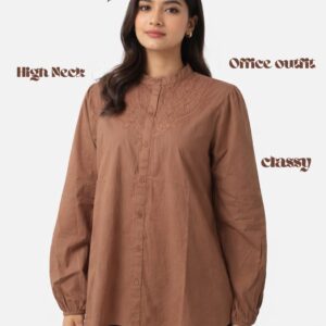 brown embroidered button down cotton top