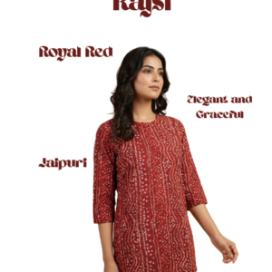 red ethnic printed straight kurti