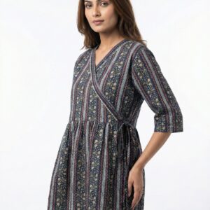 Navy & Maroon Printed Wrap Style Peplum Kurti