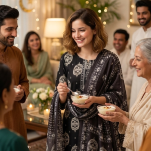 Home black printed kurta set with pants & dupatta